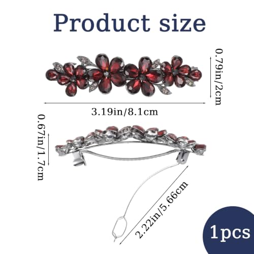 Dark Red Rhinestone Flower Hair Clip Crystal Bridal Barrette