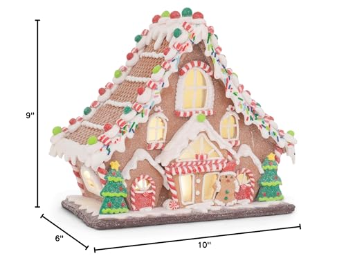 Lighted Gingerbread Lodge Décor - 11.5 Inch Holiday Village Centerpiece