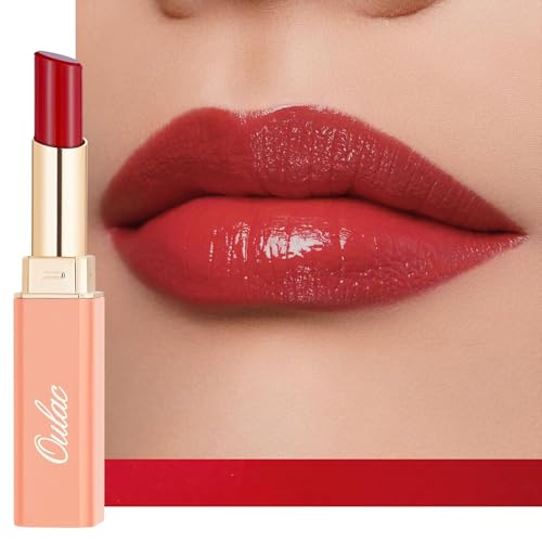 Oulac Bright Red Moisturizing Lipstick, Vegan Glass Shine Lip Tint