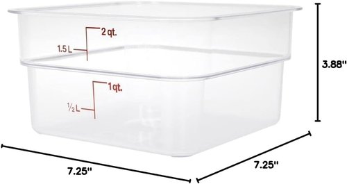 Lumintrail Cambro Polycarbonate Square 2 Quart Food Storage Container, 4 Pack Clear, with 4 Kelly Green Lids, Bundle with a Measuring Spoon Set