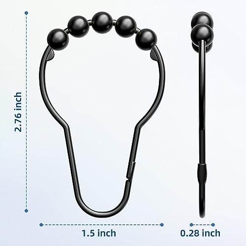 Titanker Matte Black Rust-Resistant Metal Shower Curtain Rings Set of 12 - Easy Glide Bathroom Hooks