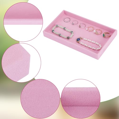 2Pcs Pink Velvet Jewelry Drawer Organizer Trays, Stackable Blank Inserts