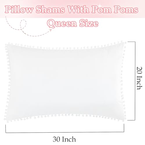 White Queen Pom Poms Pillow Shams Set of 2 - Soft Microfiber Cases