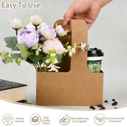 2 Cup Drink Carrier with Handle - 12 Pack Brown Disposable Coffee Carrier