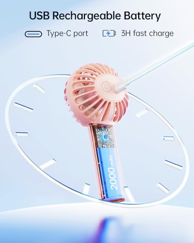 SWEETFULL Mini Portable Handheld Fan - Rechargeable 3-Speed Pink Travel Fan