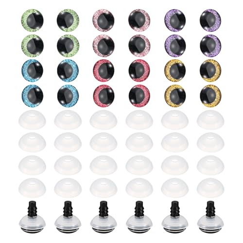 PATIKIL 14mm Flash Safety Eyes - 24 Pcs Colorful Plastic Doll Eyes for Crochet and Craft Making