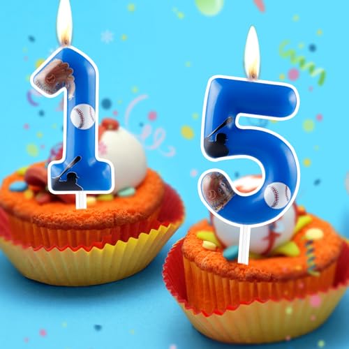 Blue Baseball Number 6 Birthday Candle Cake Topper for Sports Party