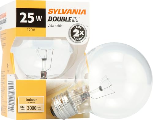 Sylvania G25 Globe Light Bulb, 25W Incandescent, Clear, E26 Base, 1 Pack