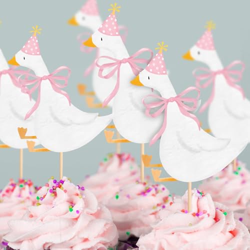 Silly Goose Cupcake Toppers - 12 Pcs Pink Birthday Party Decor