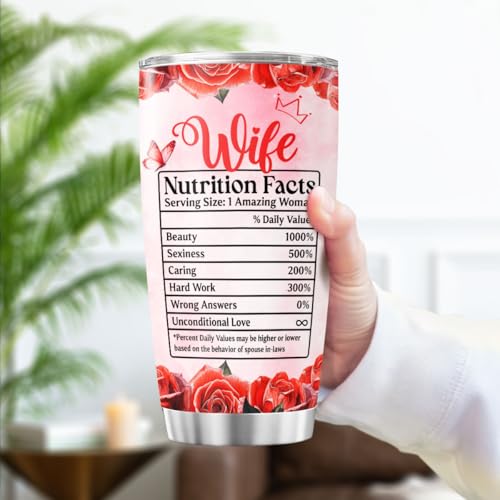 Wife Appreciation Rose Design 20oz Stainless Steel Tumbler - Romantic Gift for Her