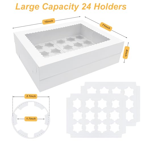 2 Pack White Mini Cupcake Boxes - 24 Count Holder with Window & Inserts