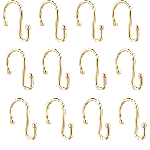 Gold S Shaped Shower Curtain Hooks - Rust Proof Set of 12