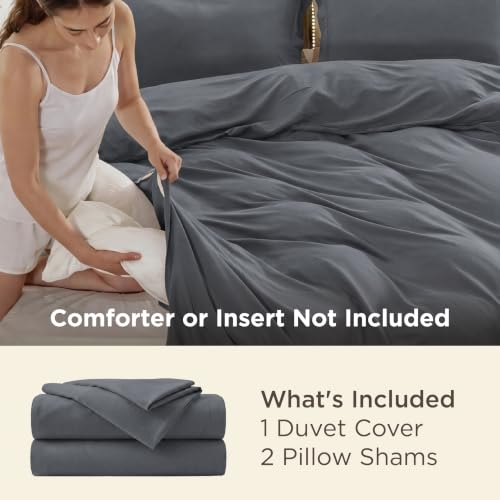 Bedsure King Size Duvet Cover Set Dark Grey 3-Piece Ultra Soft Microfiber