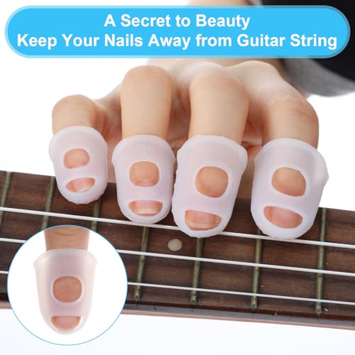 50 Pcs Guitar Finger Covers, Silicone Finger Tip Protectors Anti-Slip & Breathable Silicone Guitar Fingers Guards for Guitars Playing, Ukulele Bass, and Sewing (5 Sizes, White)