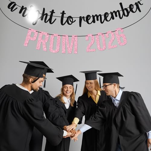Pink Glitter Prom Night 2026 Banner for Graduation Party