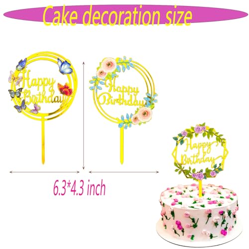 8-Piece Acrylic Flower Happy Birthday Cake Toppers Set