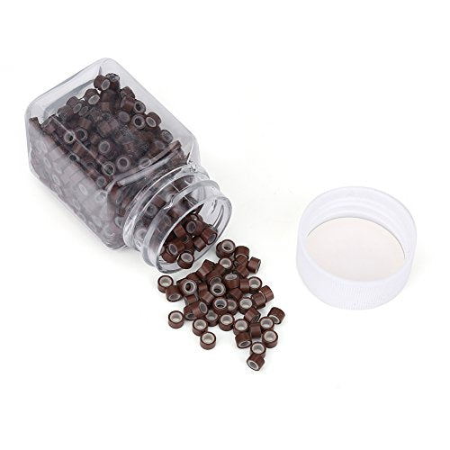 FILFEEL 500pcs Silicone Lined Hair Extension Micro Beads Brown #3