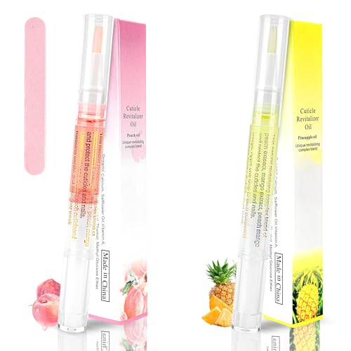 Foncomy 2PCS Cuticle Oil Pen with Nail File Pineapple & Peach