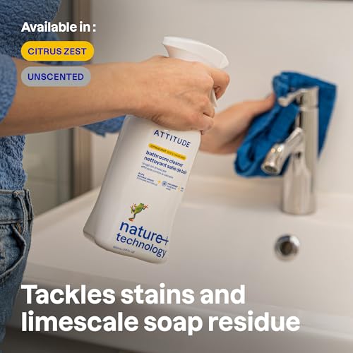 ATTITUDE Citrus Zest Bathroom Cleaner Spray, 27.1 Fl Oz - EWG Verified, Plant-Based & Vegan