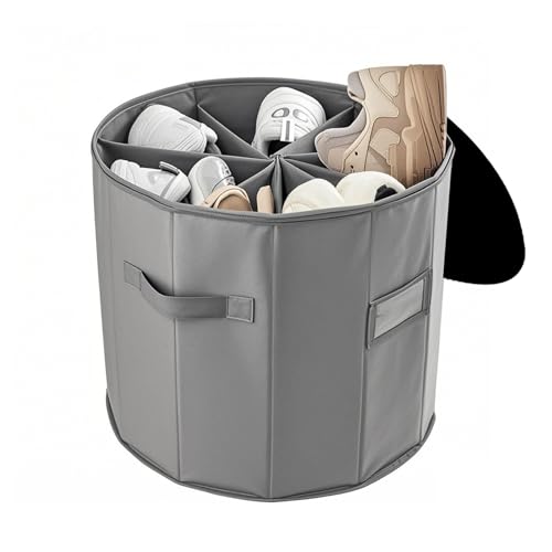 WEALTH Round Shoe Storage Organizer, 8-Compartment Closet Container, Gray