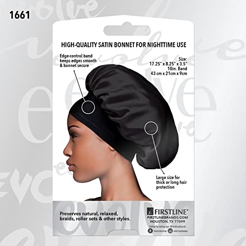 Evolve Satin Wide Edge Sleep Bonnet, Black Hair Care Cap