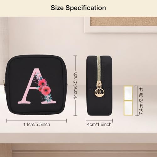Relavel Initial Mini Makeup Bag with Handle and Zipper