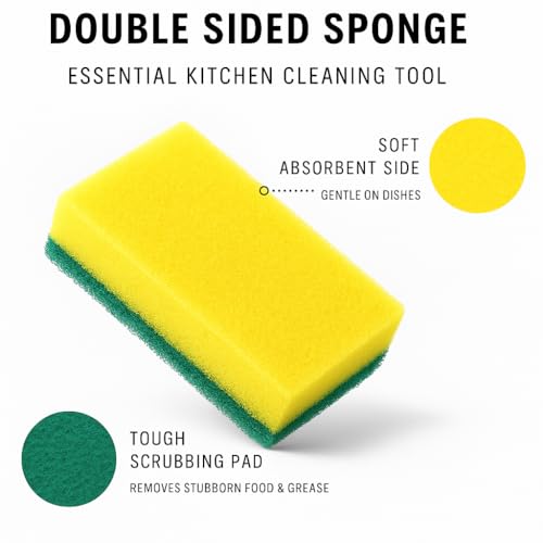Double-Sided Kitchen Cleaning Sponges 10-Pack - Heavy-Duty Scrubbing & Soft Absorbent Sides, Non-Scratch