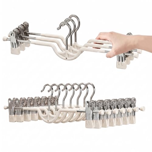 Niziyue Space Saving Pants Hangers with Clips, White 10 Pack