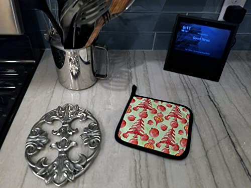 Christmas Tree and Ornaments Pot Holders Set - Red Holiday Kitchen Decor