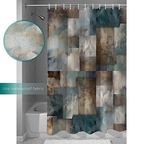 Teal Blue Brown Abstract Shower Curtain 72" x 72" Waterproof