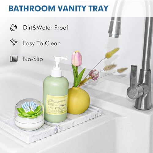 Marble Silicone Vanity Tray with Soap Dish - 7.9 x 3.9 inch Bathroom Organizer