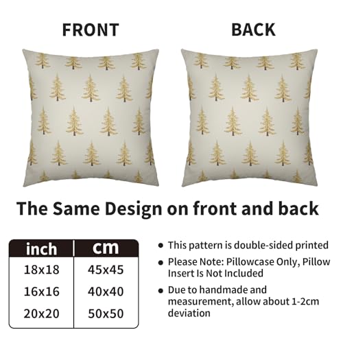 Gold Christmas Pillow Covers 18x18 (Set of 2) - Rustic Decorative Cushion Cases
