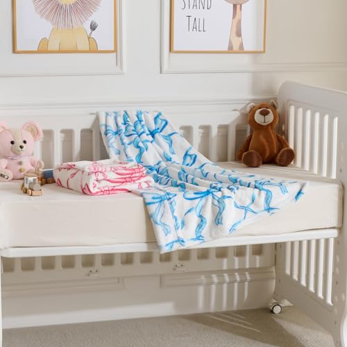 Yagle Mate Pink Bowknot Baby Blanket, 30x40 Inch Soft Fleece Receiving Blanket