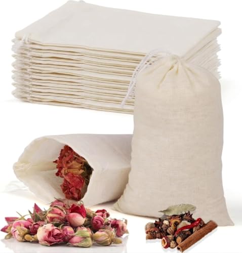10 Pack Muslin Drawstring Bags - Natural Cotton Tea & Spice Bags