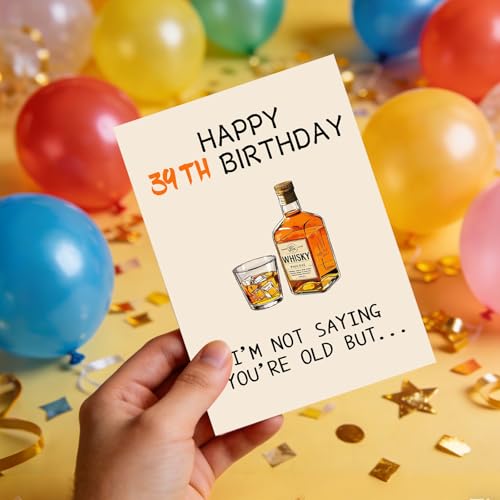 Funny 39th Birthday Card for Him/Her - Whiskey Humor & Keepsake