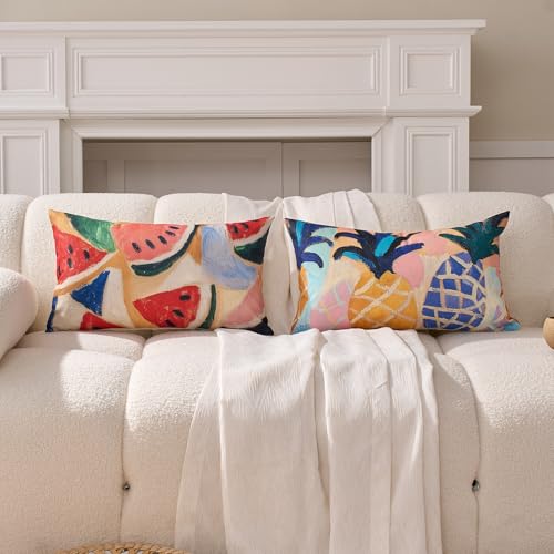 Summer Fruit Throw Pillow Covers Set of 2 12x20 Inches - Artistic Canvas-Like Decor
