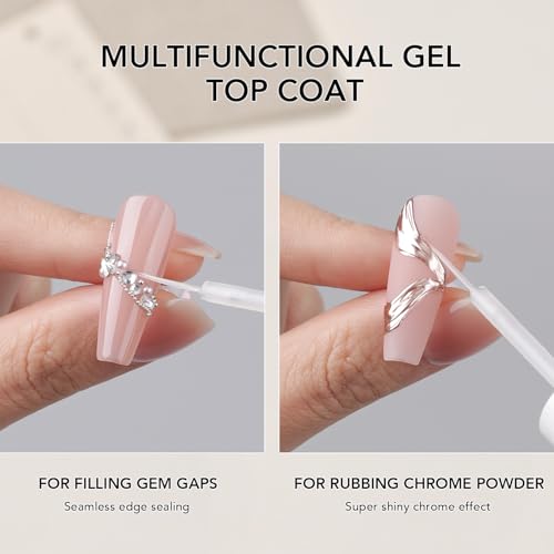 GAOY No Wipe Gel Top Coat for Chrome Powder & Rhinestones 12ml