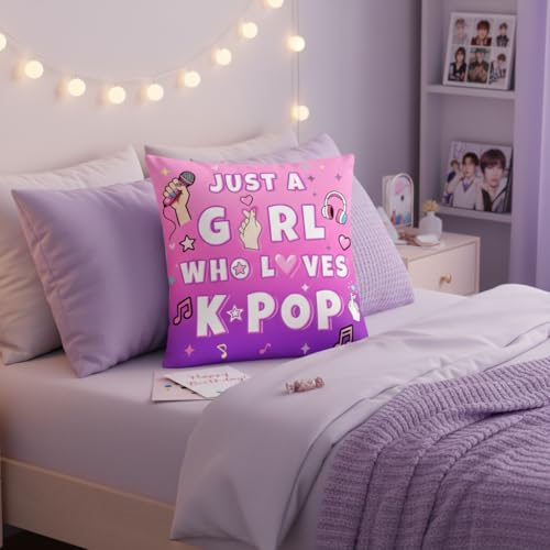 Just A Girl Who Loves K-Pop Pillow Cover - Purple 18" x 18" Dorm Decor