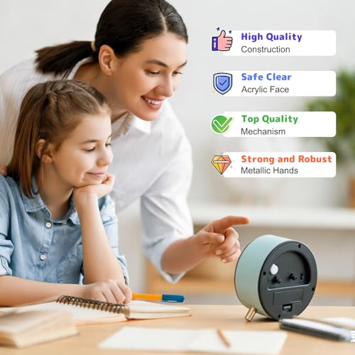 Kids Alarm Clock Green Silent Non-Ticking Learning Clock for School Beginners
