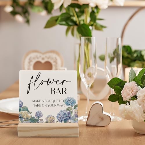 Flower Bar Sign Wood Plaque 4x4 Inch Hydrangea Wedding Decor Bridal Shower