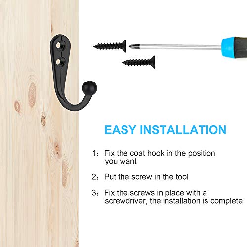 10 Pack Wall Mounted Coat Hooks Black Metal Hanging Hooks for Keys Hats Bags
