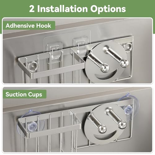 LANDNEOO Silver Sink Sponge Holder with 2 Mounting Options - Rustproof Kitchen Organizer