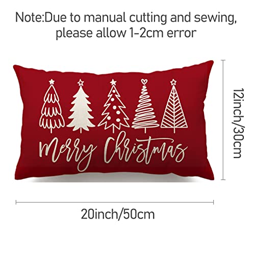 Merry Christmas Lumbar Pillow Cover, 12x20 Farmhouse Holiday Throw Case