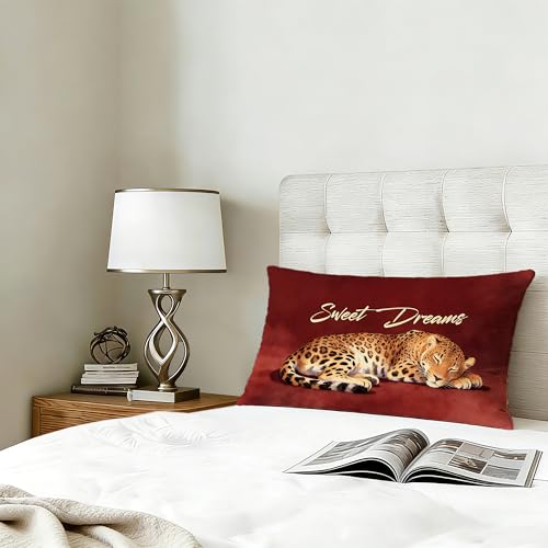 Burgundy Cheetah Pillow Cover 12x20 - White-Leopard Variant