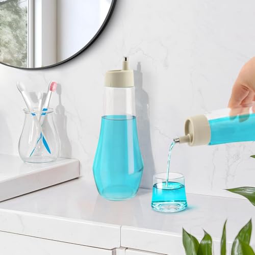 Clear Glass Mouthwash Dispenser 8.8 oz with Lid and Cup