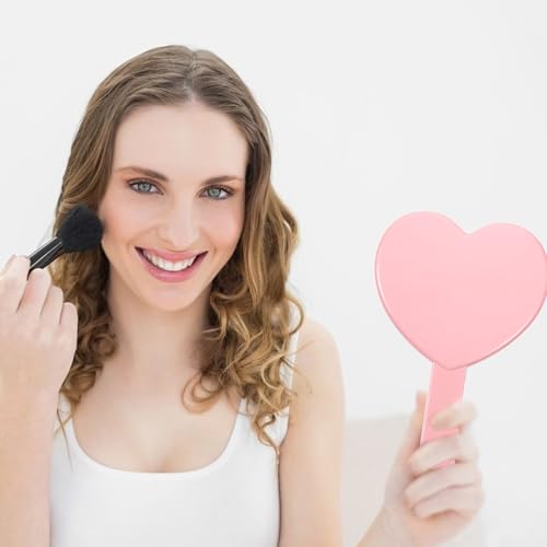 Pink Heart Shaped Handheld Makeup Mirror Small Portable Cosmetic Mirror