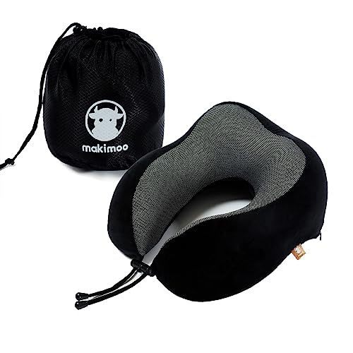 Makimoo Black Memory Foam Travel Pillow with 360° Support