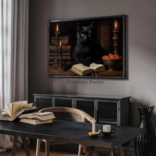Gothic Cat Canvas Wall Art - 16x24 Inch Vintage Print