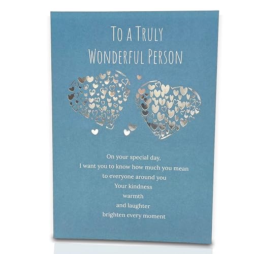 Elegant Blue Birthday Card with Silver Hearts - Heartfelt Wishes