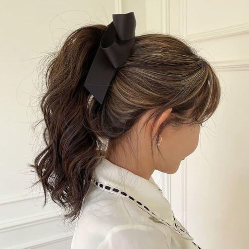 Black Satin Ribbon Bowknot Banana Clip Vertical Ponytail Holder